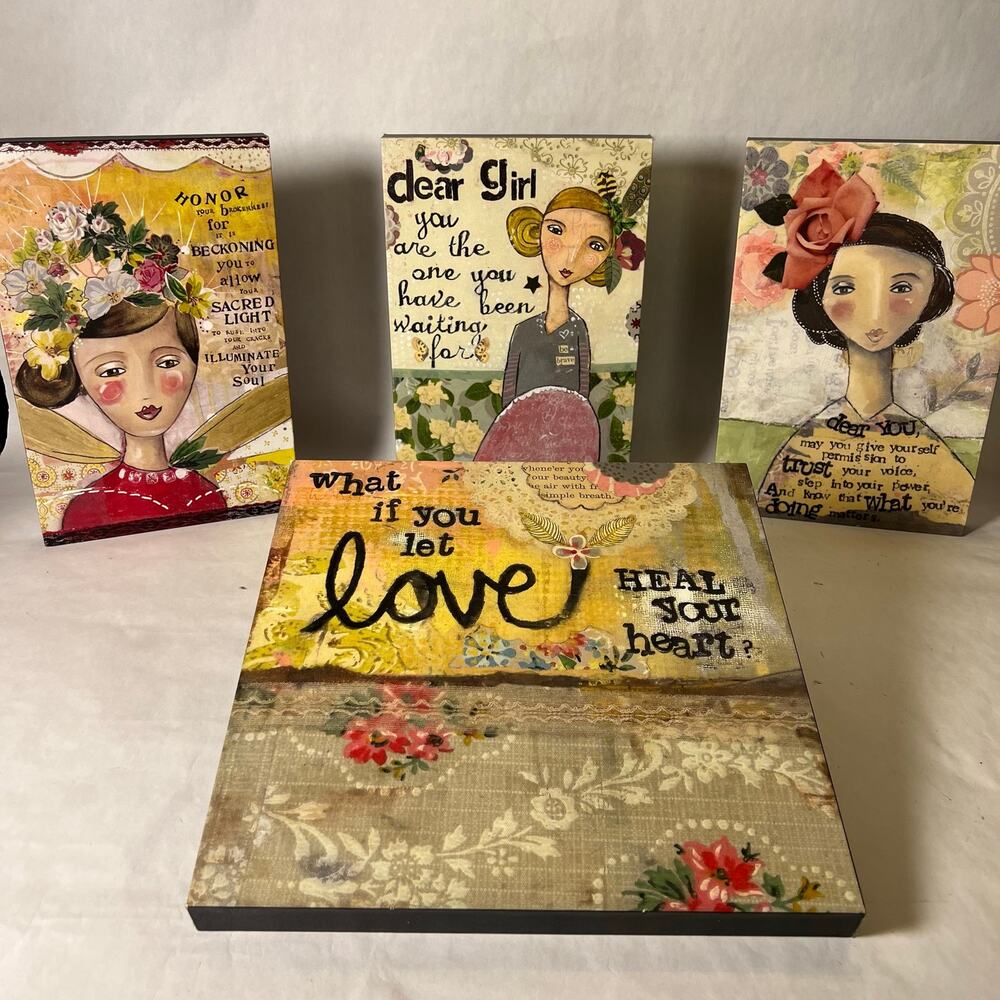 Kelly Rae Roberts Inspirational Canvas Bundle•4 Wall Art Pieces •Mixed Sizes VTG